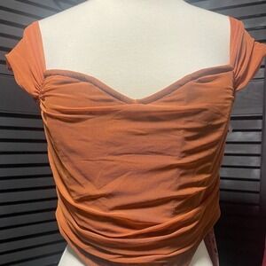 SHEIN Orange Ruched Off-Shoulder Blouse Size‎ L